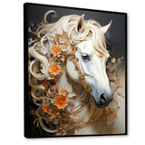 Floral Golden Feminine Horse - Beige Horse Wall Art