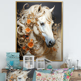 Floral Golden Feminine Horse - Beige Horse Wall Art