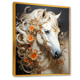 Floral Golden Feminine Horse - Beige Horse Wall Art