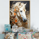 Floral Golden Feminine Horse - Beige Horse Wall Art