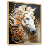 Floral Golden Feminine Horse - Beige Horse Wall Art