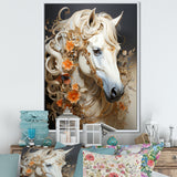 Floral Golden Feminine Horse - Beige Horse Wall Art