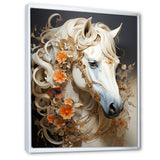 Floral Golden Feminine Horse - Beige Horse Wall Art