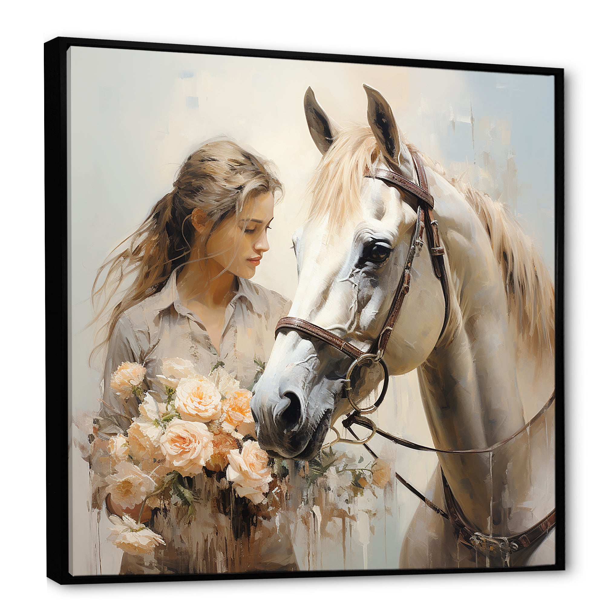 Playful Flower Horse Beauty - Beige Horse Wall Art