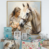 Playful Flower Horse Beauty - Beige Horse Wall Art
