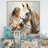 Playful Flower Horse Beauty - Beige Horse Wall Art