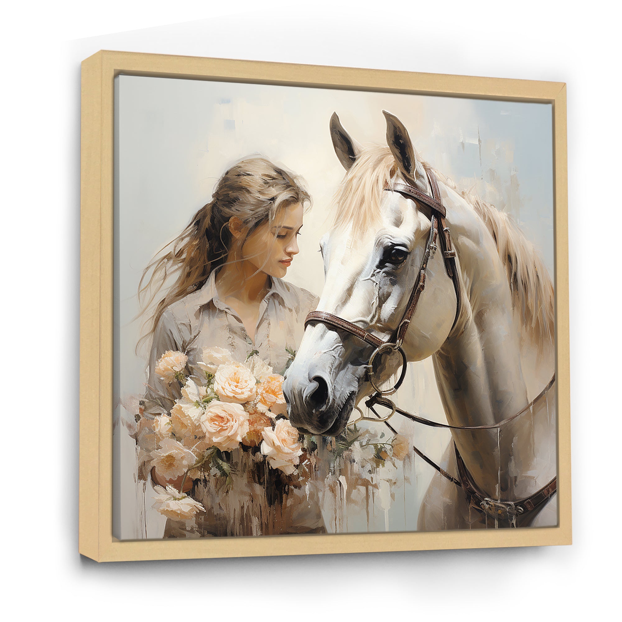 Playful Flower Horse Beauty - Beige Horse Wall Art