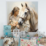 Playful Flower Horse Beauty - Beige Horse Wall Art