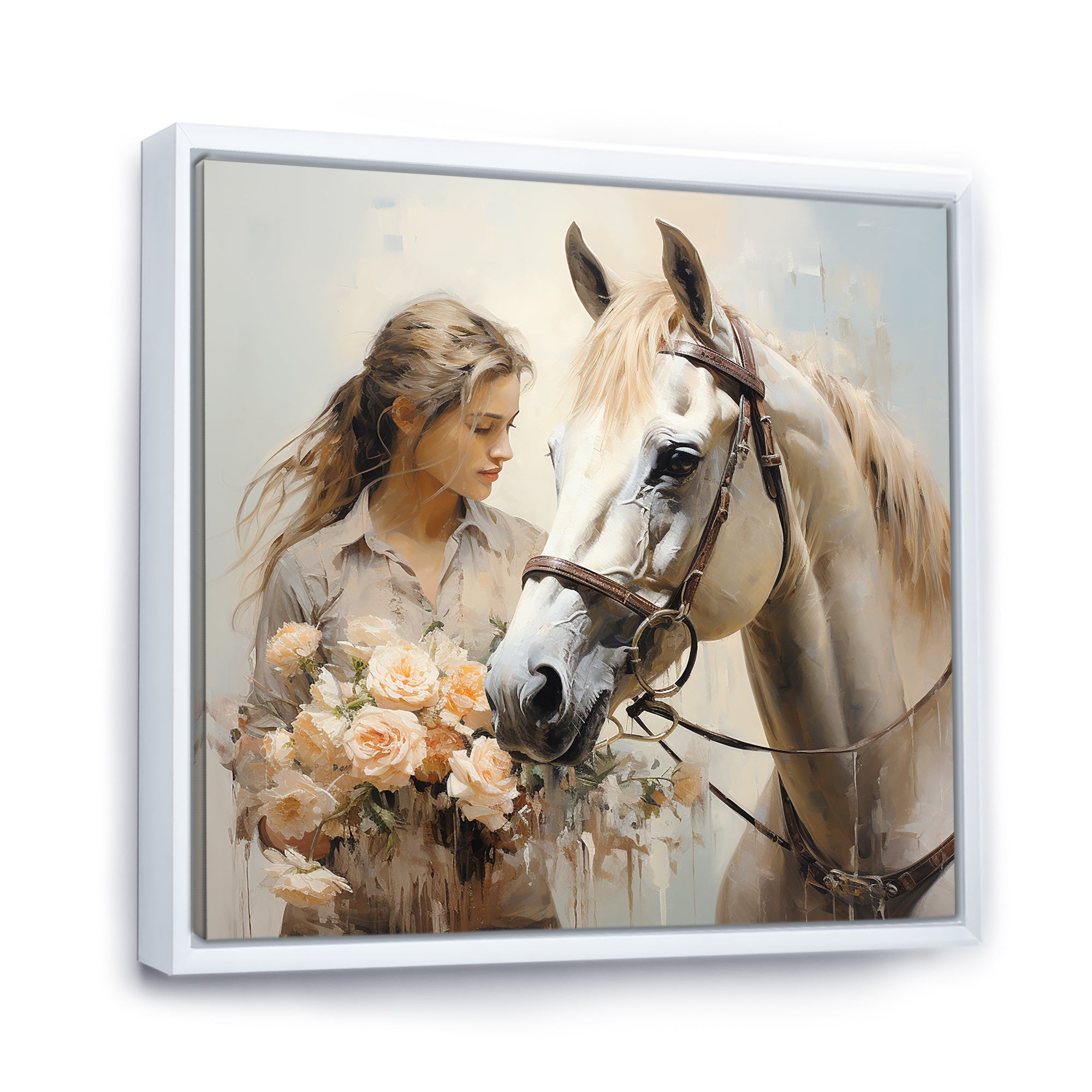 Playful Flower Horse Beauty - Beige Horse Wall Art