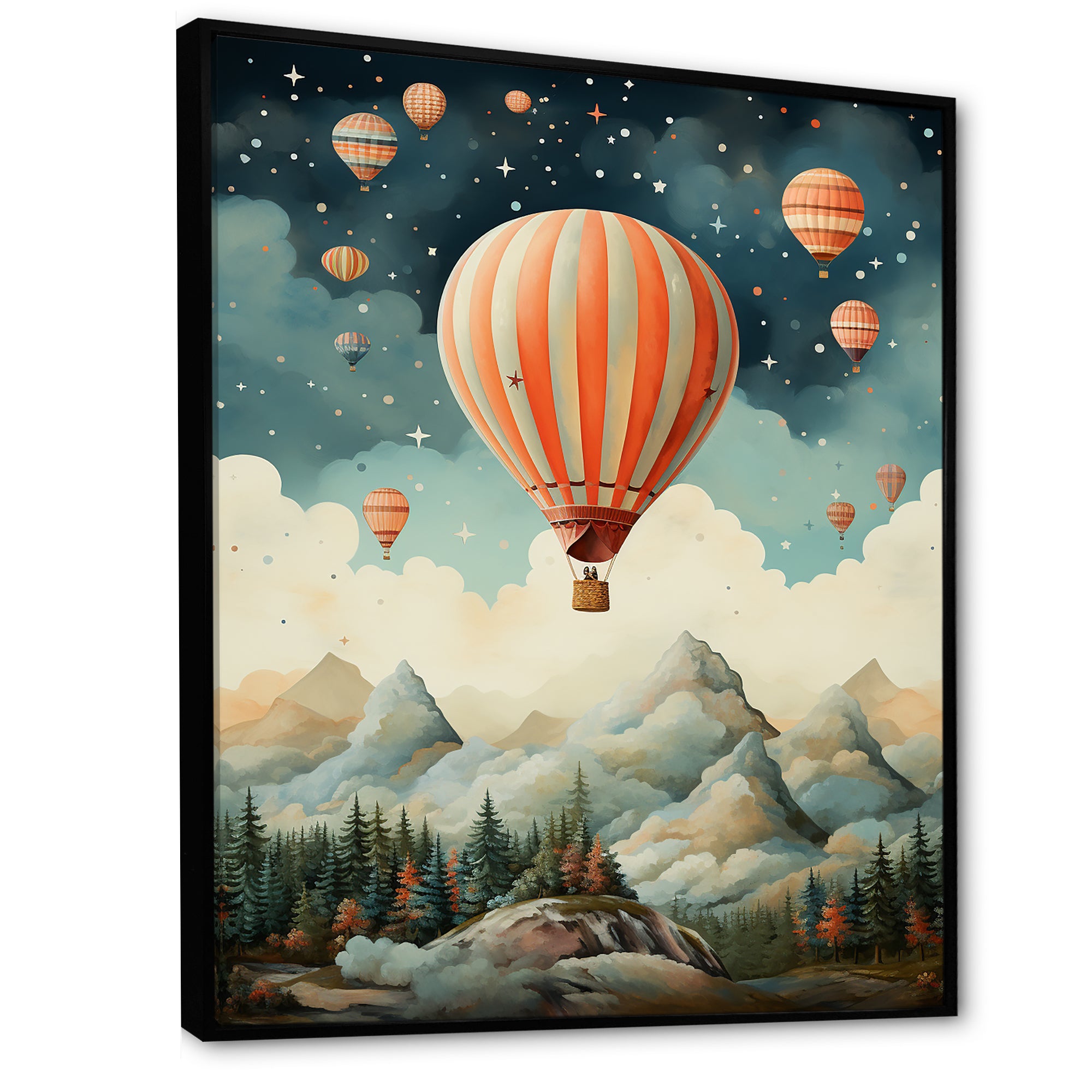 A Classic Art Study Of A Hot Air Balloon In Flight Mountain View - Hot Air Balloon Canvas Wall Art