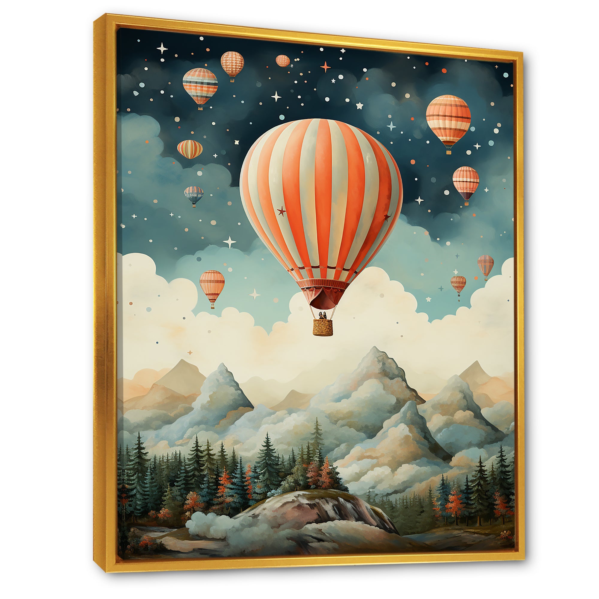 A Classic Art Study Of A Hot Air Balloon In Flight Mountain View - Hot Air Balloon Canvas Wall Art