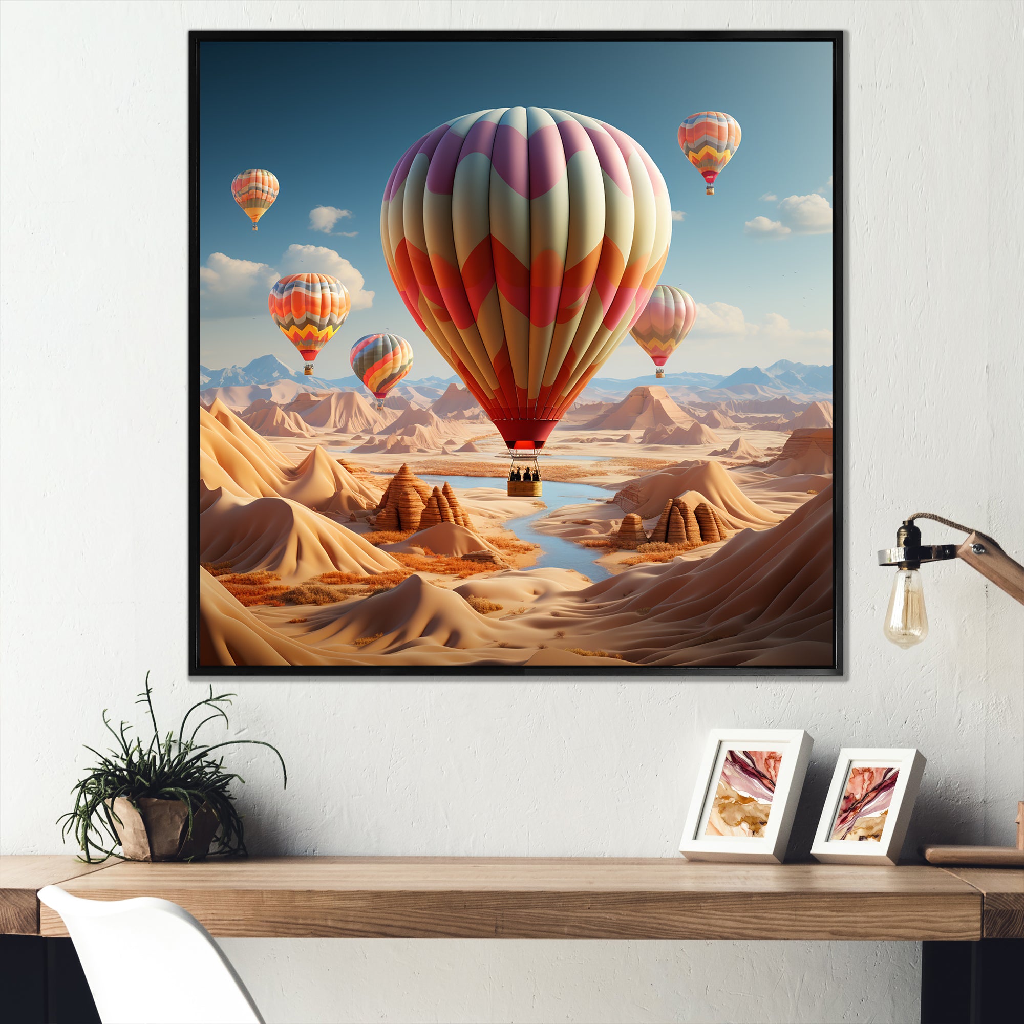 A Cubist Interpretation Of Hot Air Balloons In The Desert - Hot Air Balloon Canvas Wall Art
