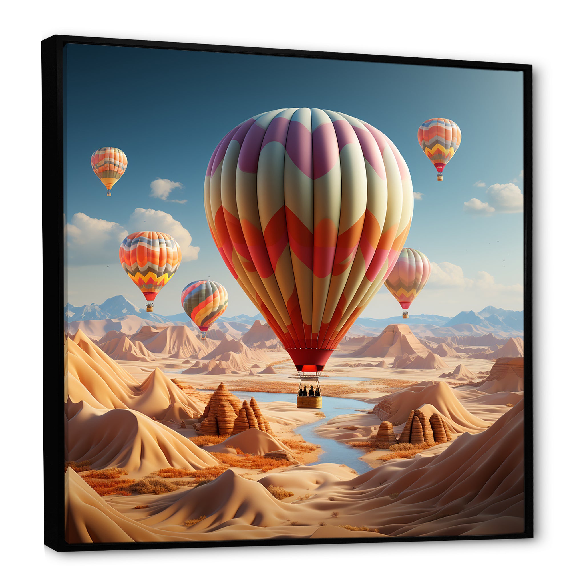 A Cubist Interpretation Of Hot Air Balloons In The Desert - Hot Air Balloon Canvas Wall Art