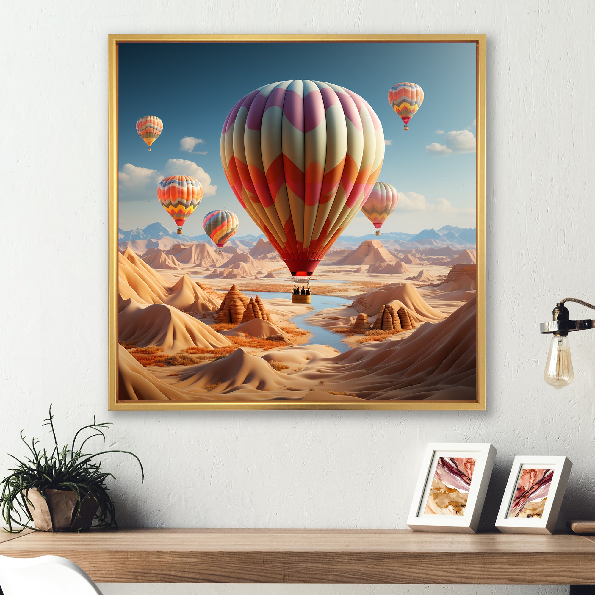 A Cubist Interpretation Of Hot Air Balloons In The Desert - Hot Air Balloon Canvas Wall Art