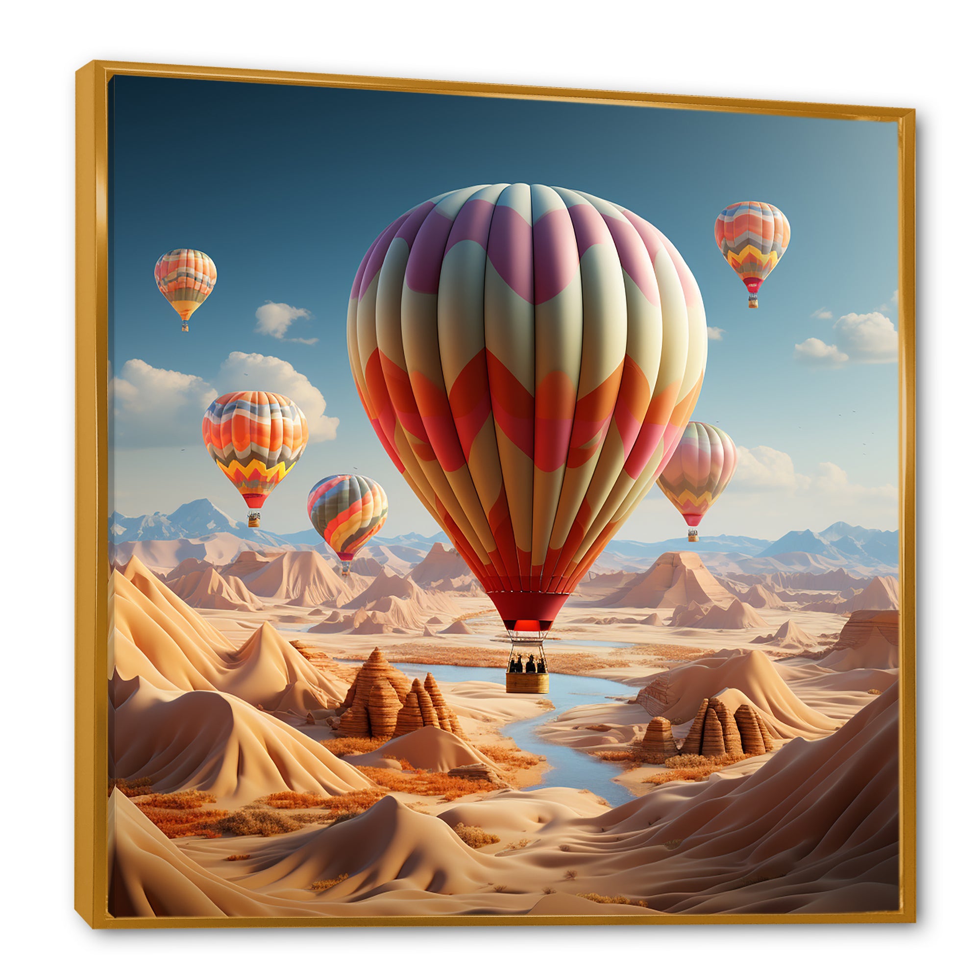 A Cubist Interpretation Of Hot Air Balloons In The Desert - Hot Air Balloon Canvas Wall Art