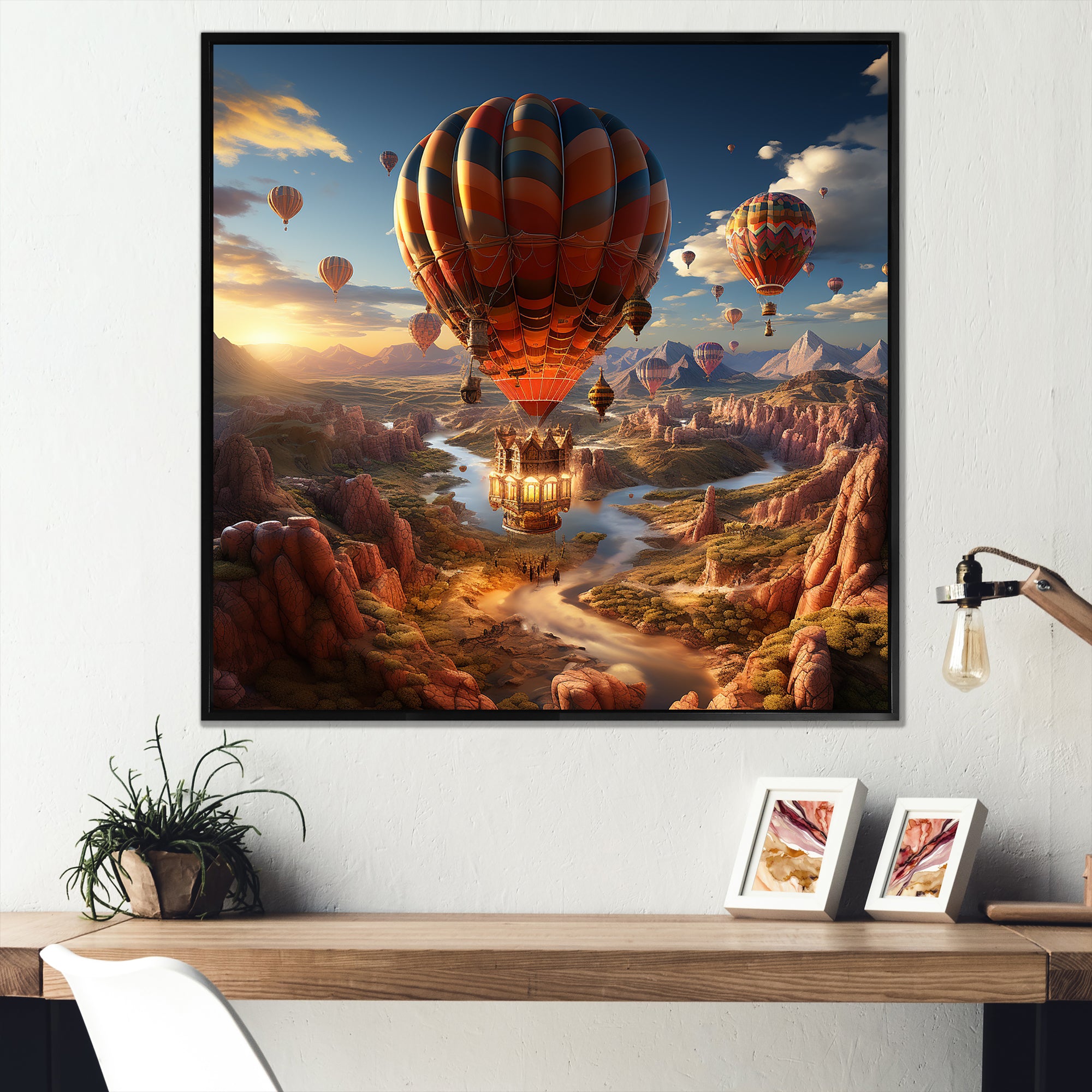 A Fantasy Art Depiction Of Hot Air Balloons - Hot Air Balloon Canvas Wall Art