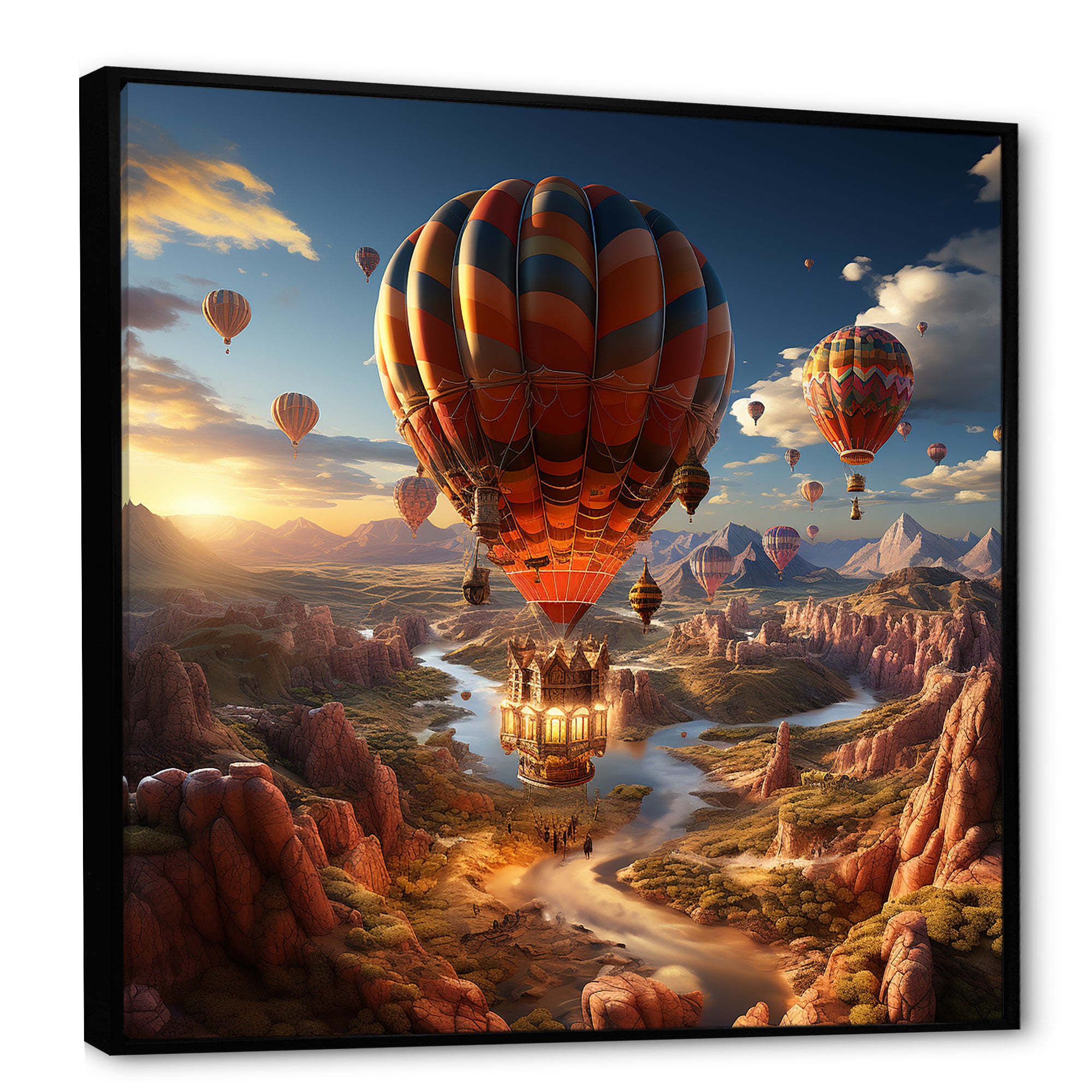 A Fantasy Art Depiction Of Hot Air Balloons - Hot Air Balloon Canvas Wall Art