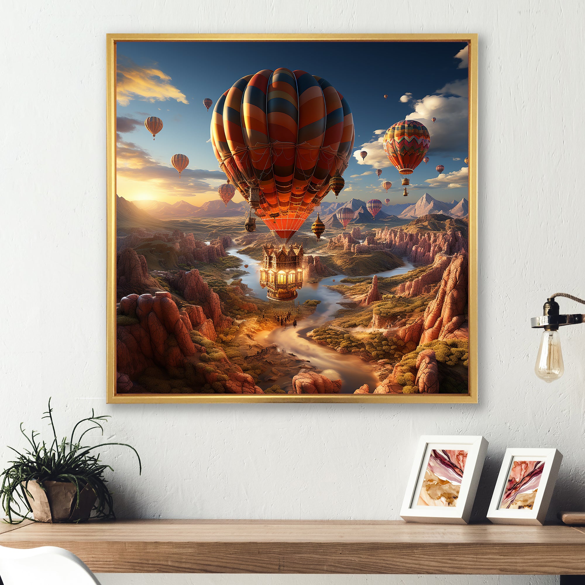 A Fantasy Art Depiction Of Hot Air Balloons - Hot Air Balloon Canvas Wall Art