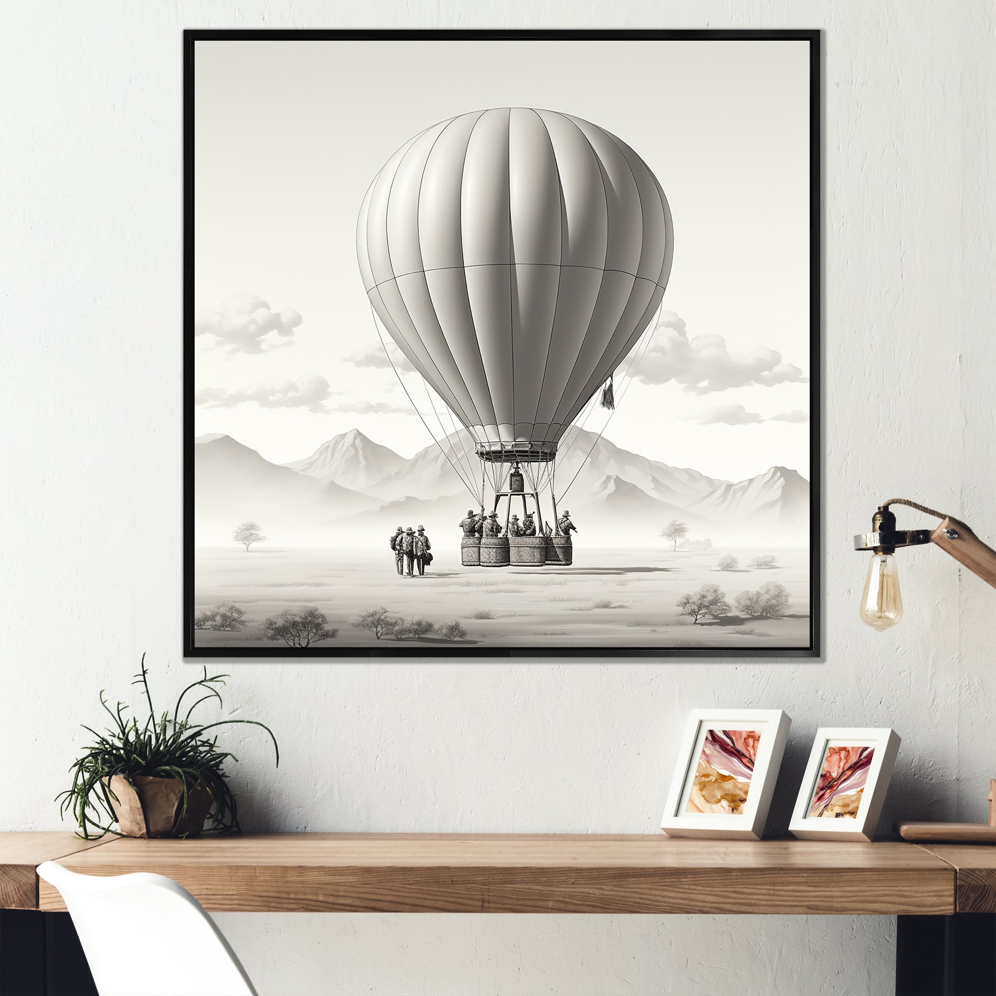 Monochromatic Hot Air Balloon Take Off - Hot Air Balloon Canvas Wall Art