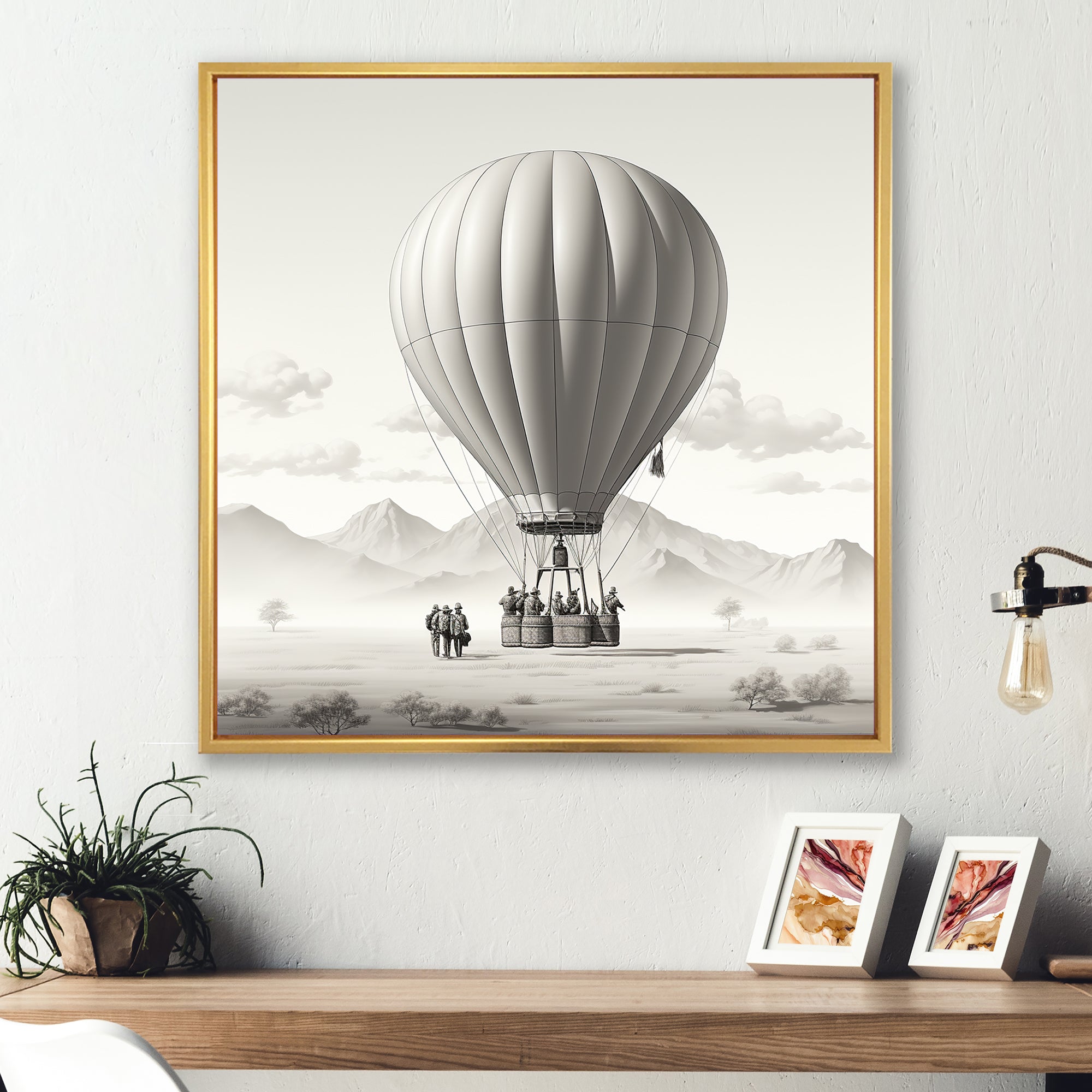 Monochromatic Hot Air Balloon Take Off - Hot Air Balloon Canvas Wall Art