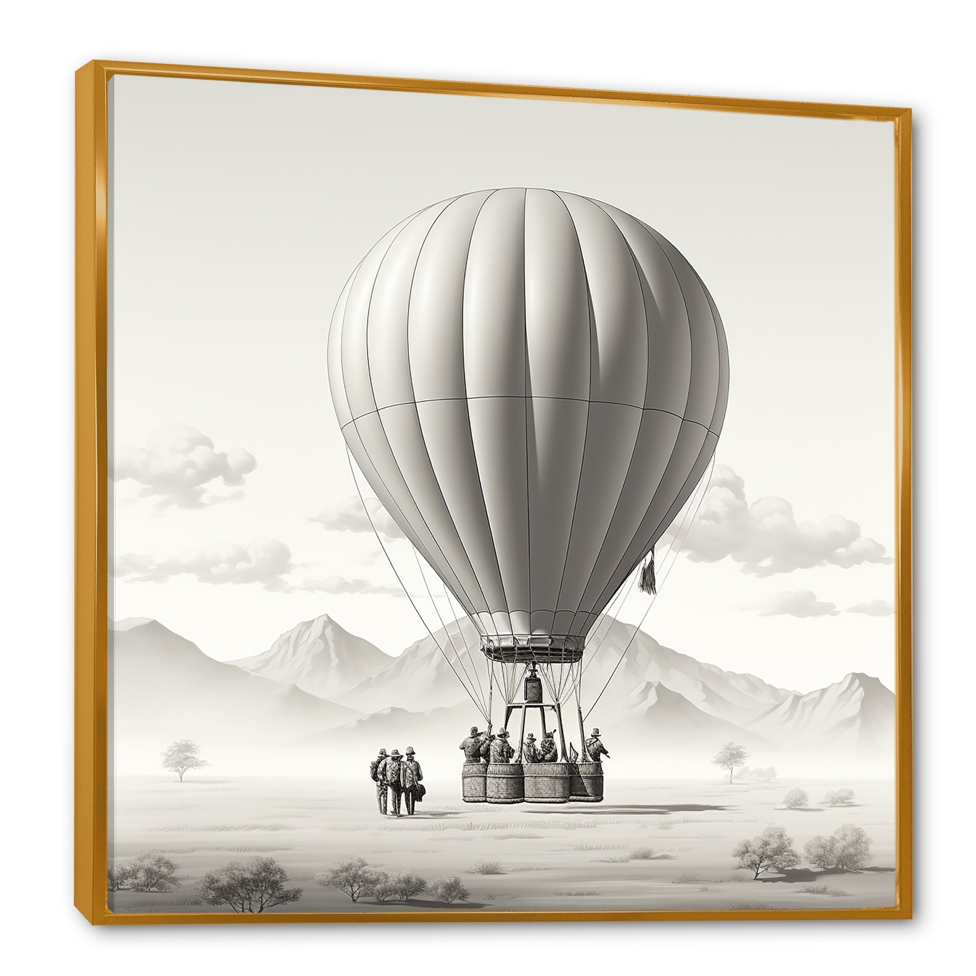 Monochromatic Hot Air Balloon Take Off - Hot Air Balloon Canvas Wall Art