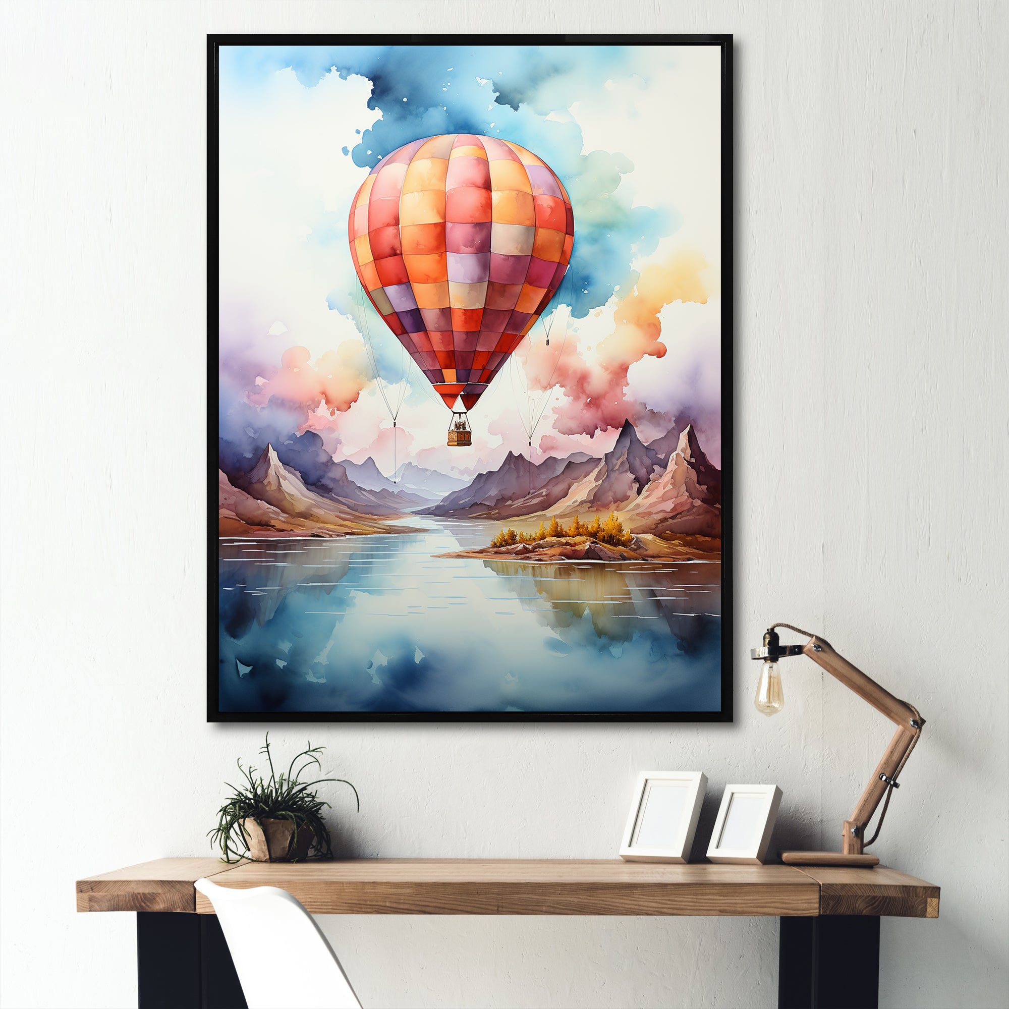 Watercolor Hot Air Balloon Mountain Wonders - Hot Air Balloon Canvas Wall Art