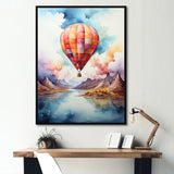 Watercolor Hot Air Balloon Mountain Wonders - Hot Air Balloon Canvas Wall Art