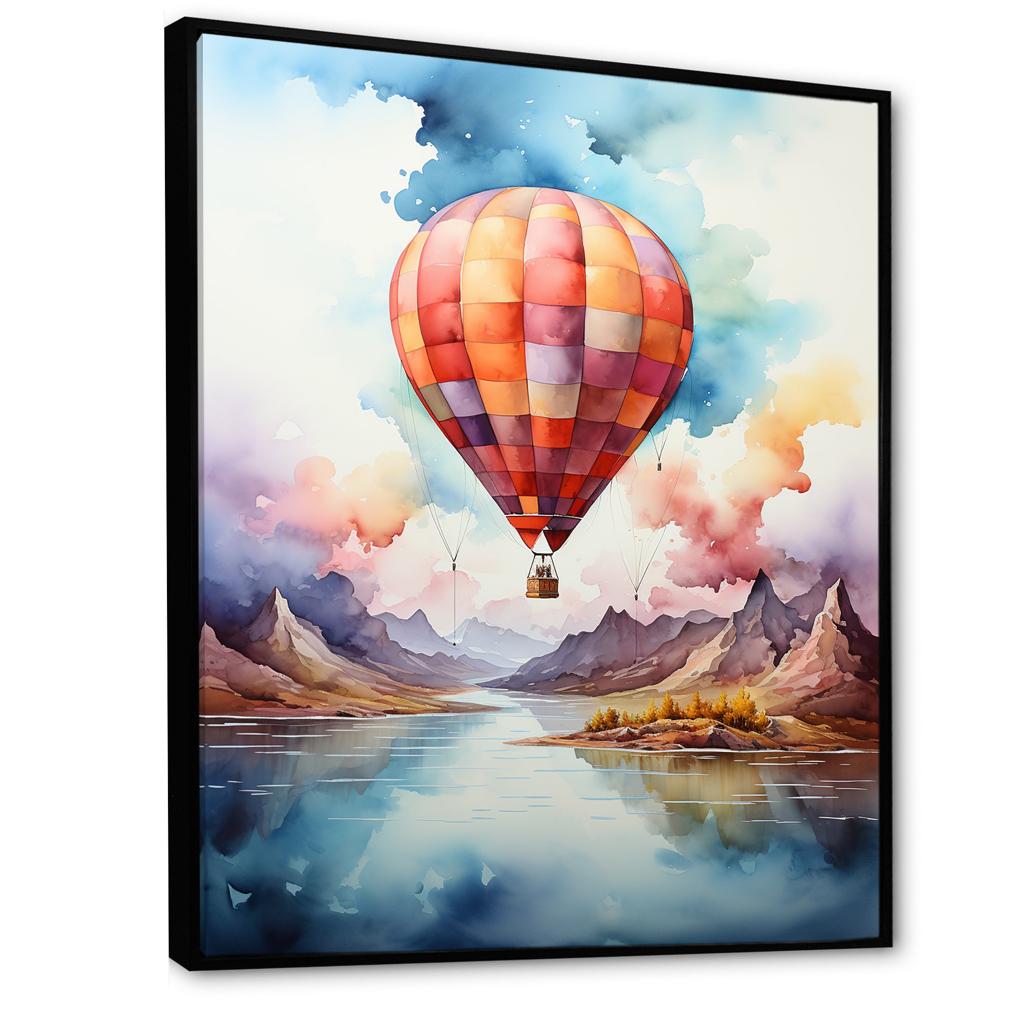 Watercolor Hot Air Balloon Mountain Wonders - Hot Air Balloon Canvas Wall Art