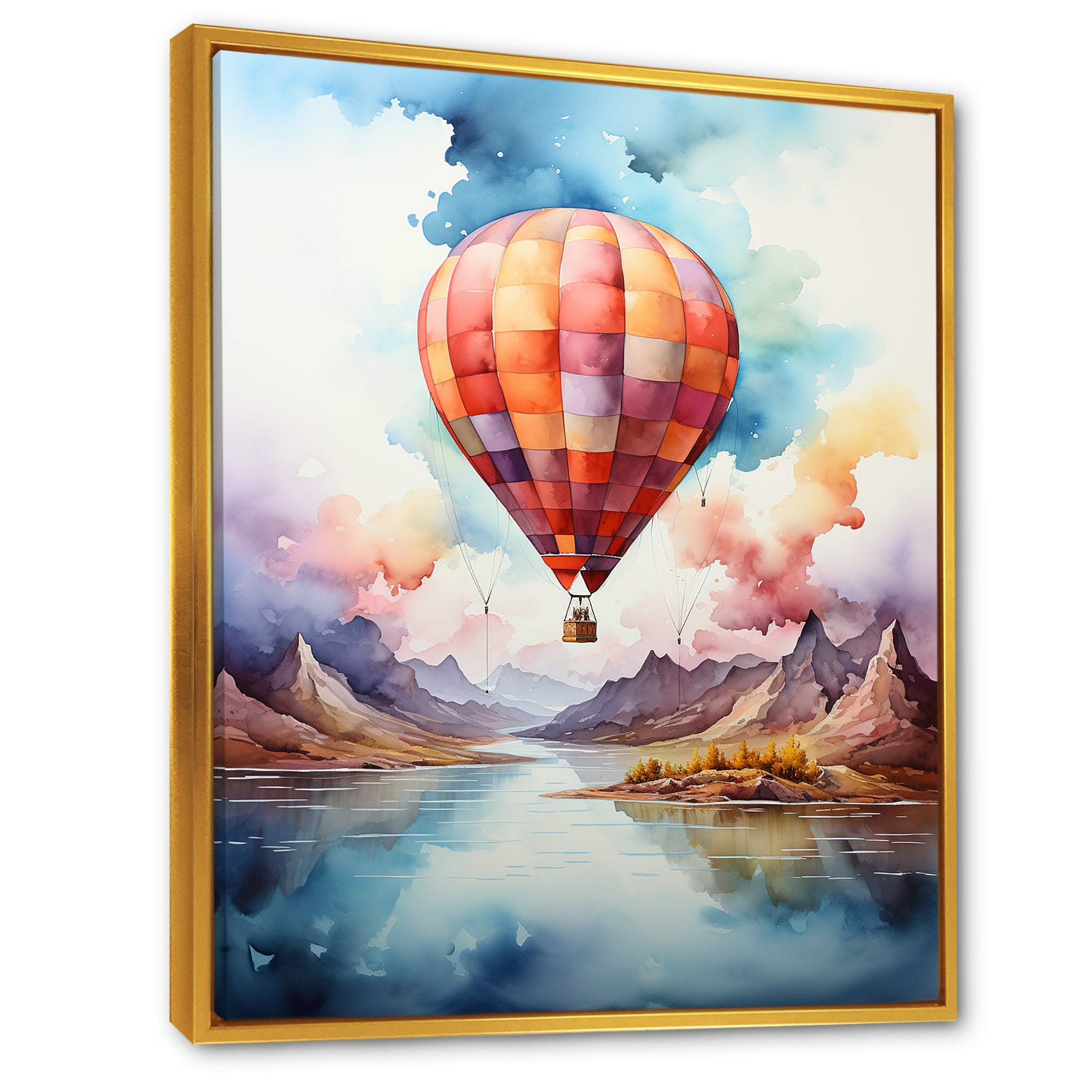 Watercolor Hot Air Balloon Mountain Wonders - Hot Air Balloon Canvas Wall Art