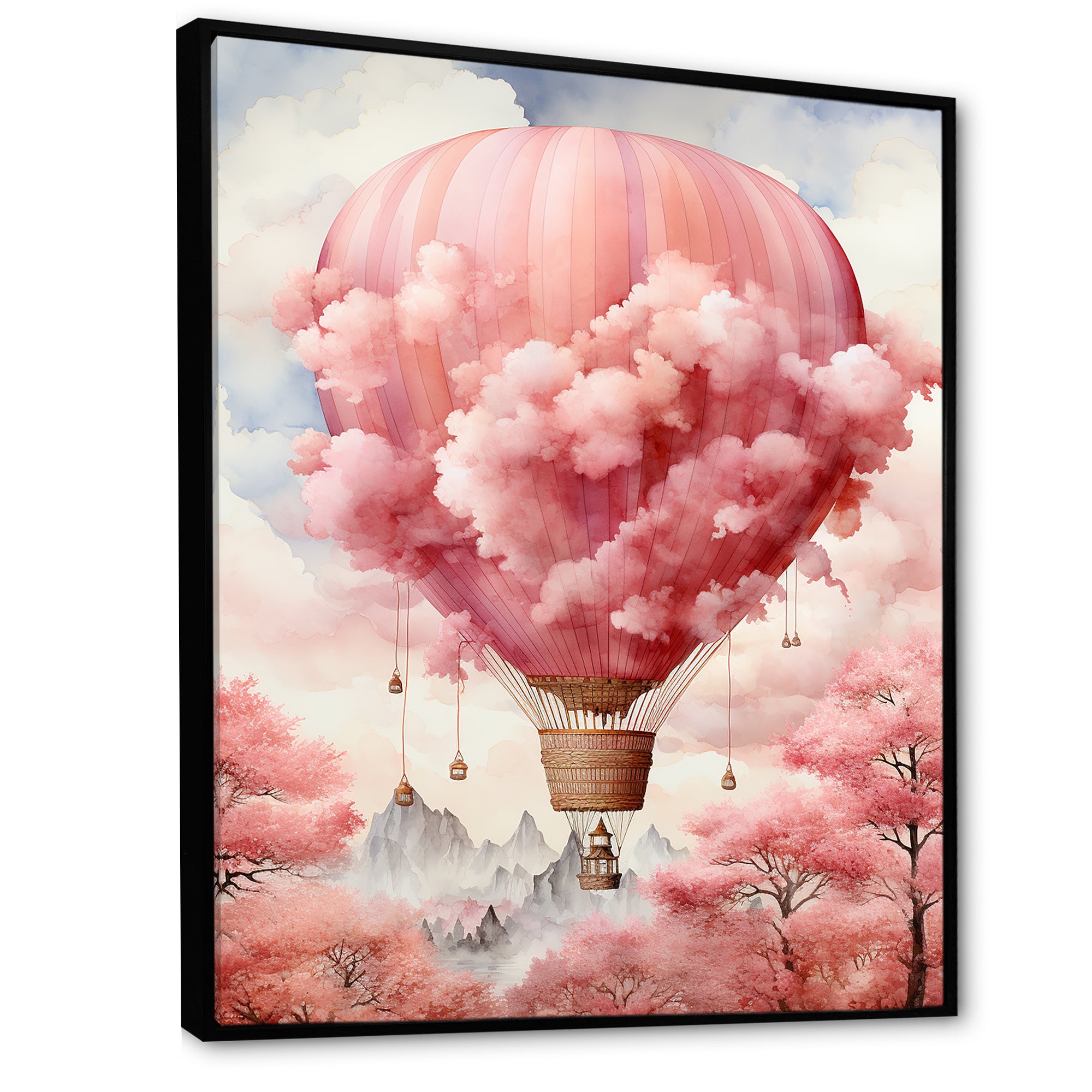Pink Whimsical Balloon Magic - Hot Air Balloon Canvas Wall Art