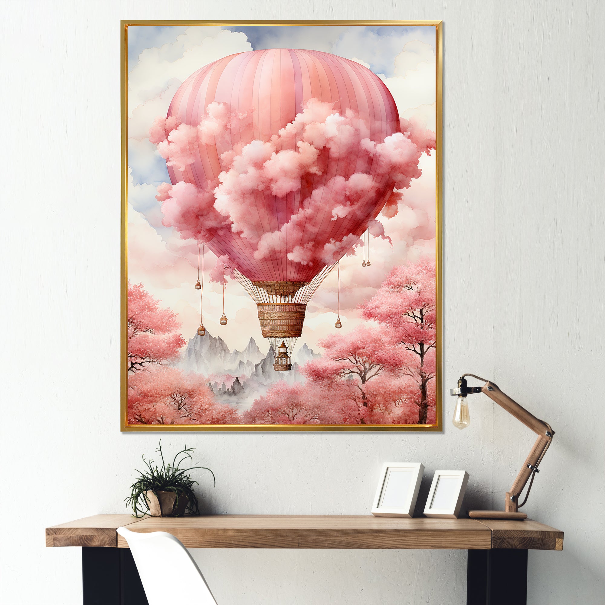 Pink Whimsical Balloon Magic - Hot Air Balloon Canvas Wall Art