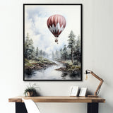 Monochrome Forest Balloon Flight - Hot Air Balloon Canvas Wall Art