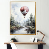 Monochrome Forest Balloon Flight - Hot Air Balloon Canvas Wall Art