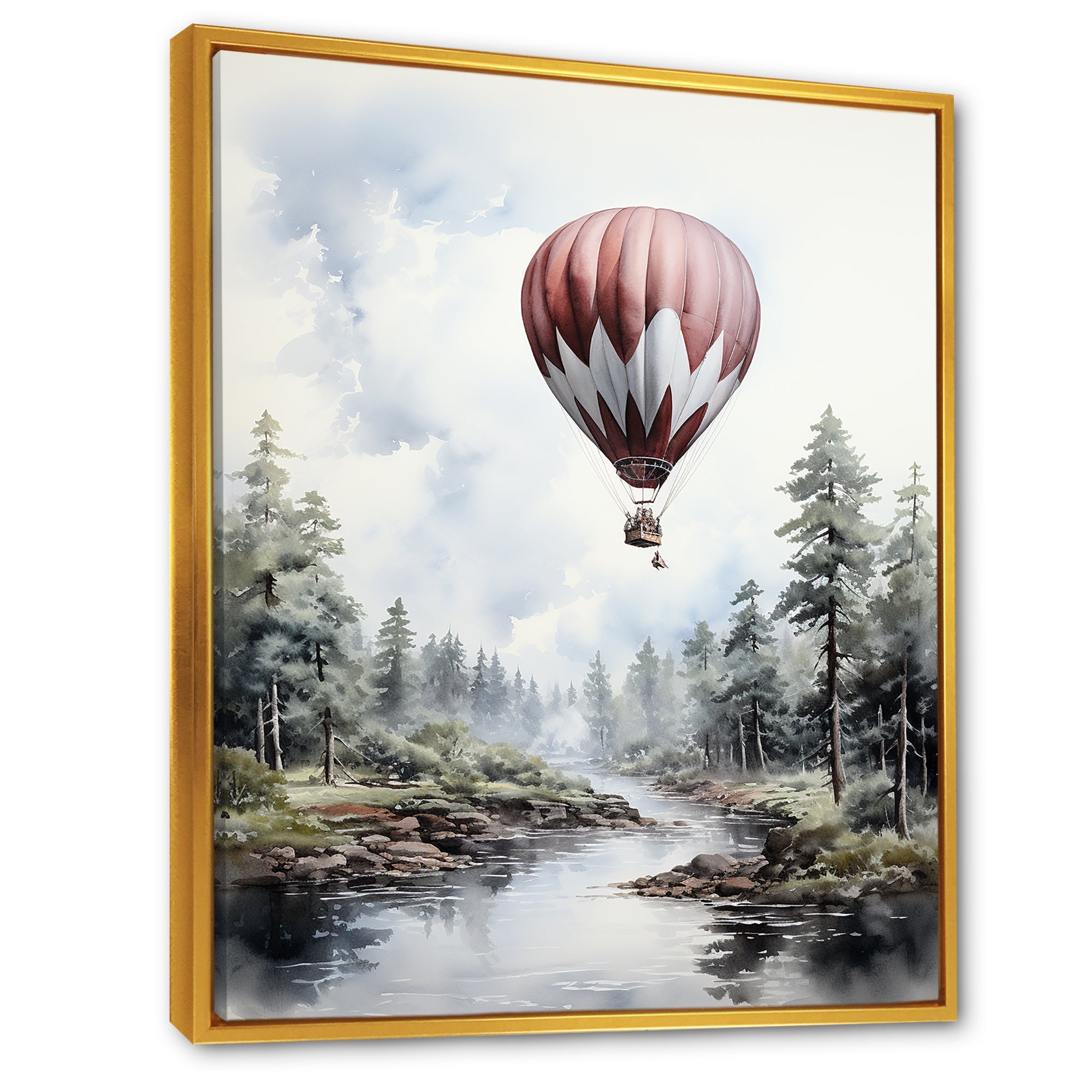 Monochrome Forest Balloon Flight - Hot Air Balloon Canvas Wall Art