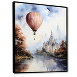 Monochrome Castle Balloon Flight - Hot Air Balloon Canvas Wall Art