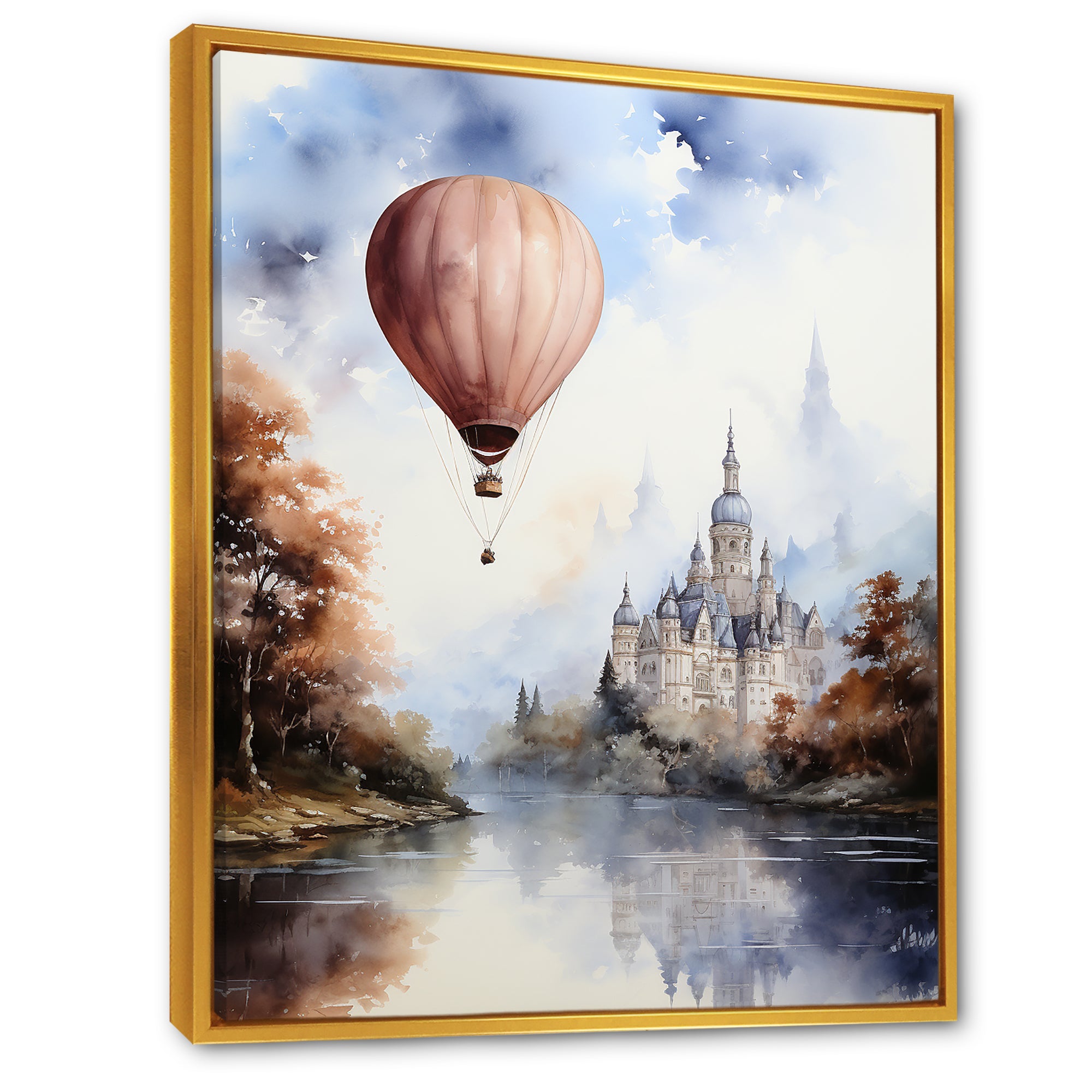 Monochrome Castle Balloon Flight - Hot Air Balloon Canvas Wall Art