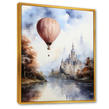 Monochrome Castle Balloon Flight - Hot Air Balloon Canvas Wall Art