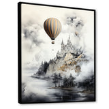 Monochrome Moody Castle Balloon Flight - Hot Air Balloon Canvas Wall Art