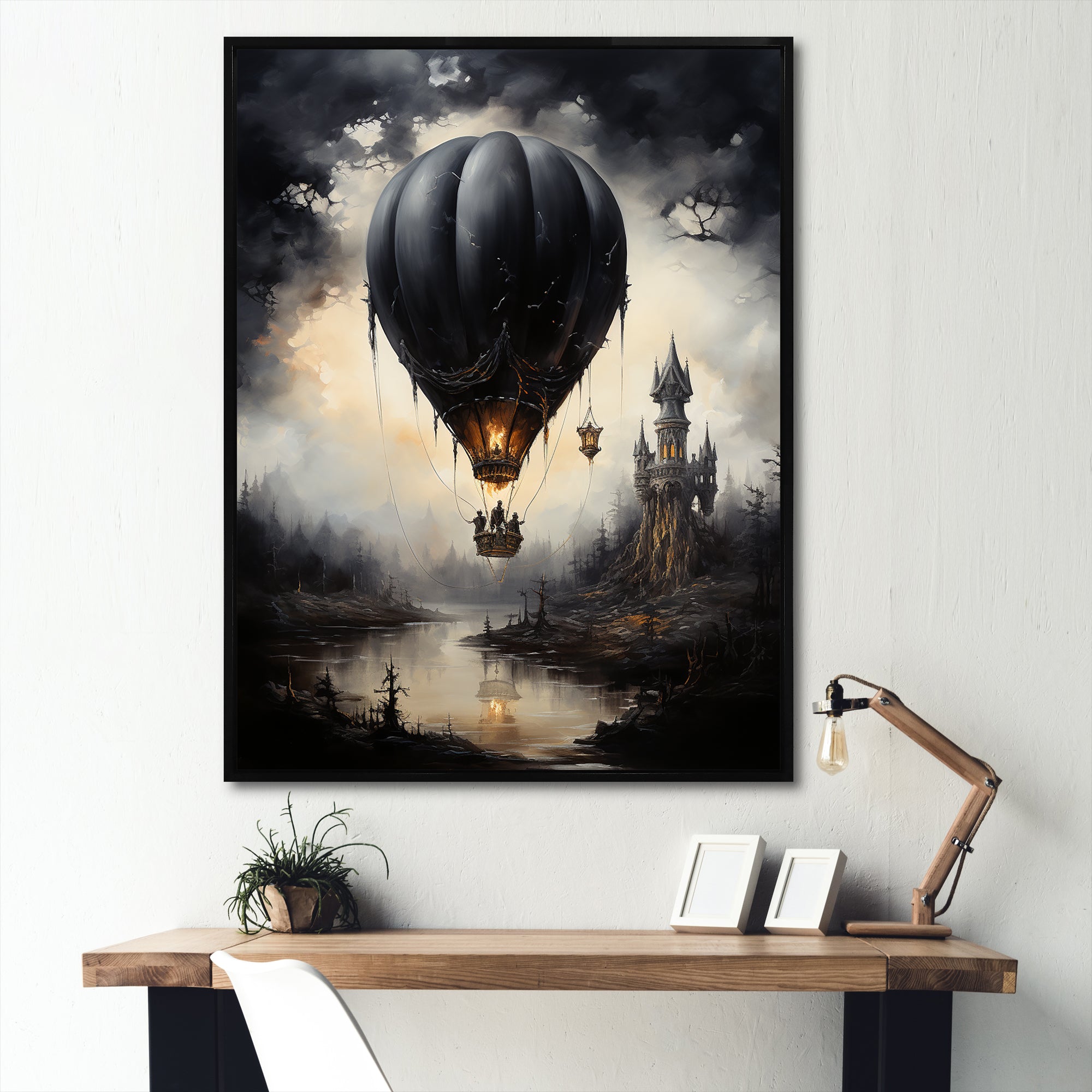 Dark Balloon Mystery Journey - Hot Air Balloon Canvas Wall Art