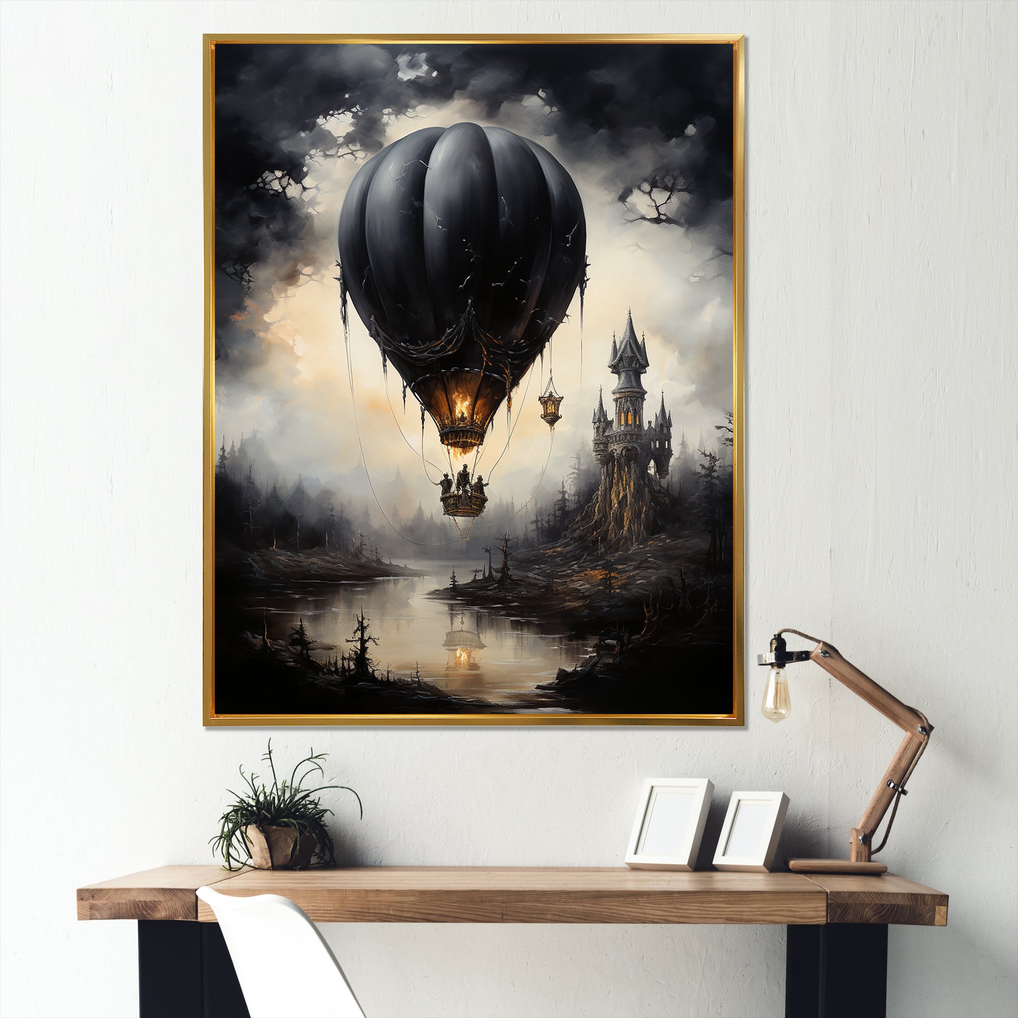 Dark Balloon Mystery Journey - Hot Air Balloon Canvas Wall Art