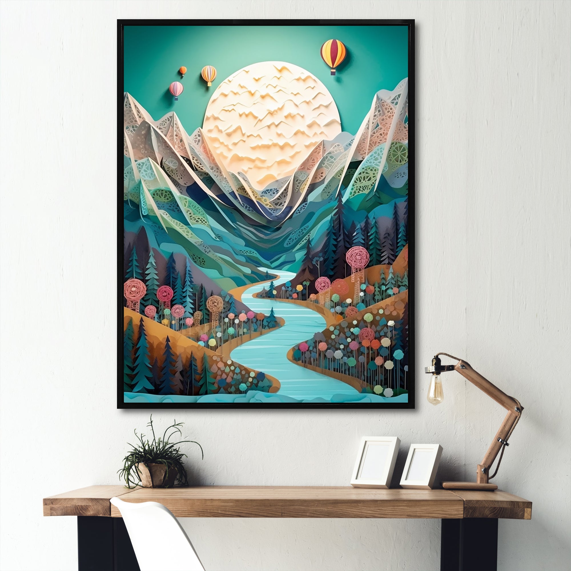 Hot Air Balloon Mountain Journey - Hot Air Balloon Canvas Wall Art