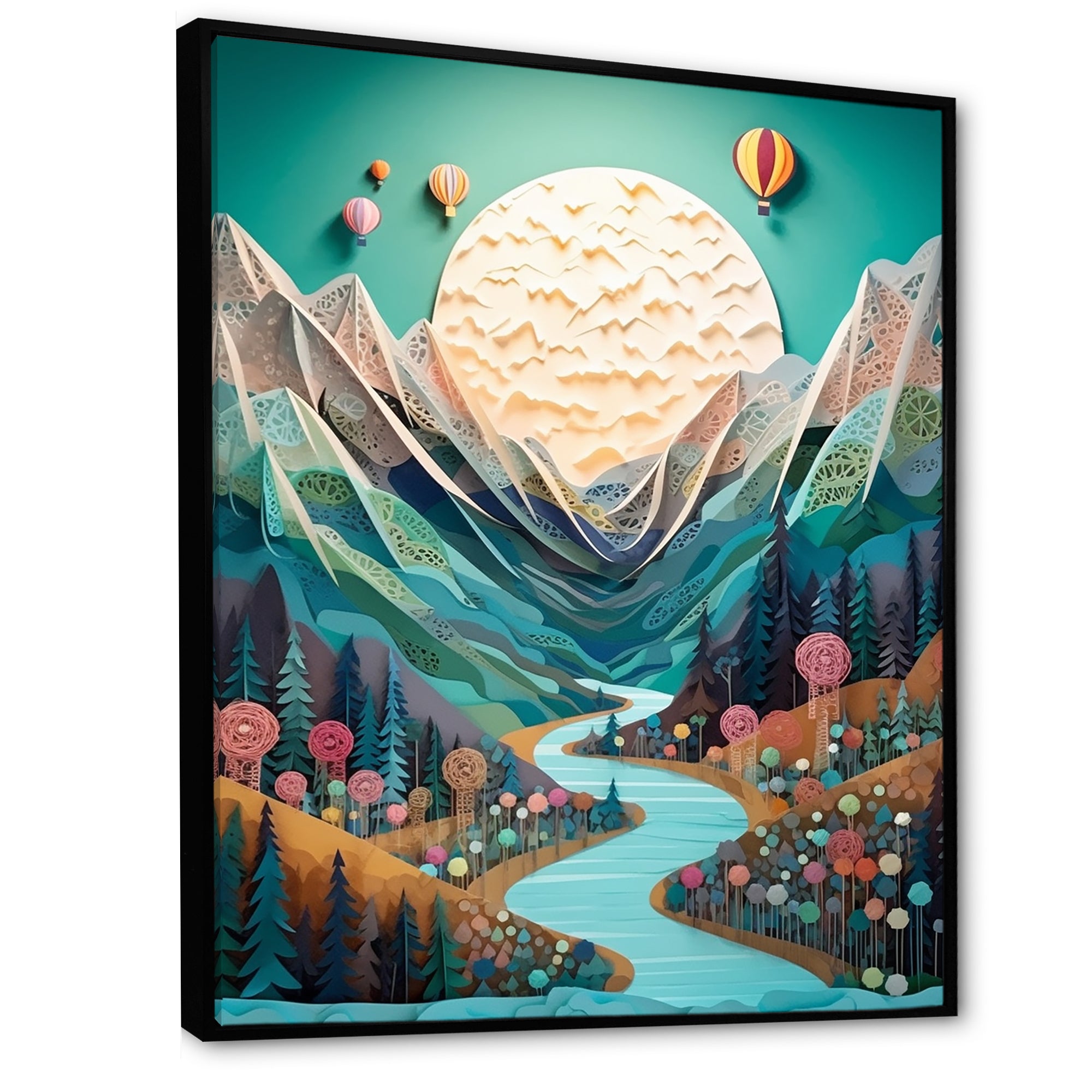 Hot Air Balloon Mountain Journey - Hot Air Balloon Canvas Wall Art