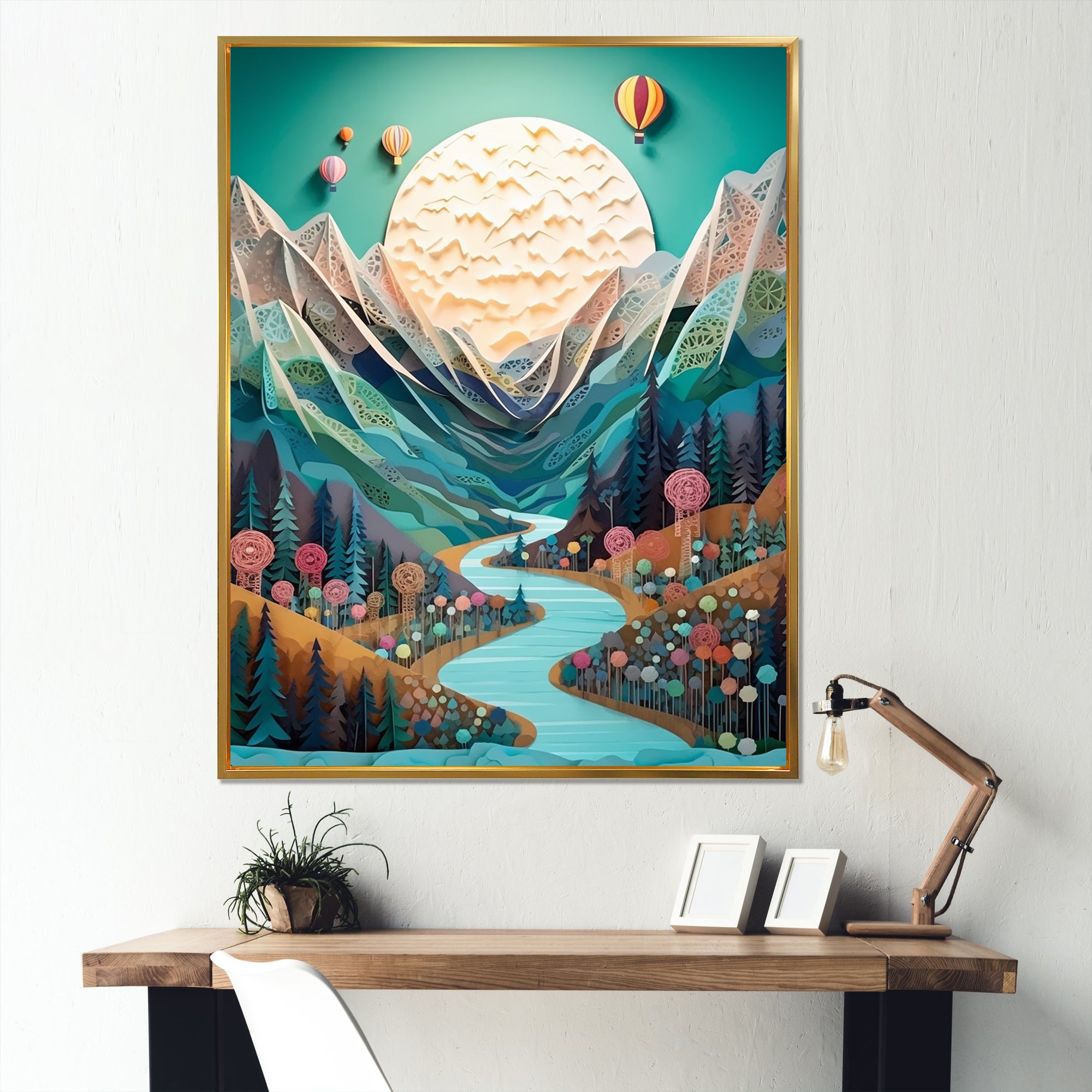 Hot Air Balloon Mountain Journey - Hot Air Balloon Canvas Wall Art