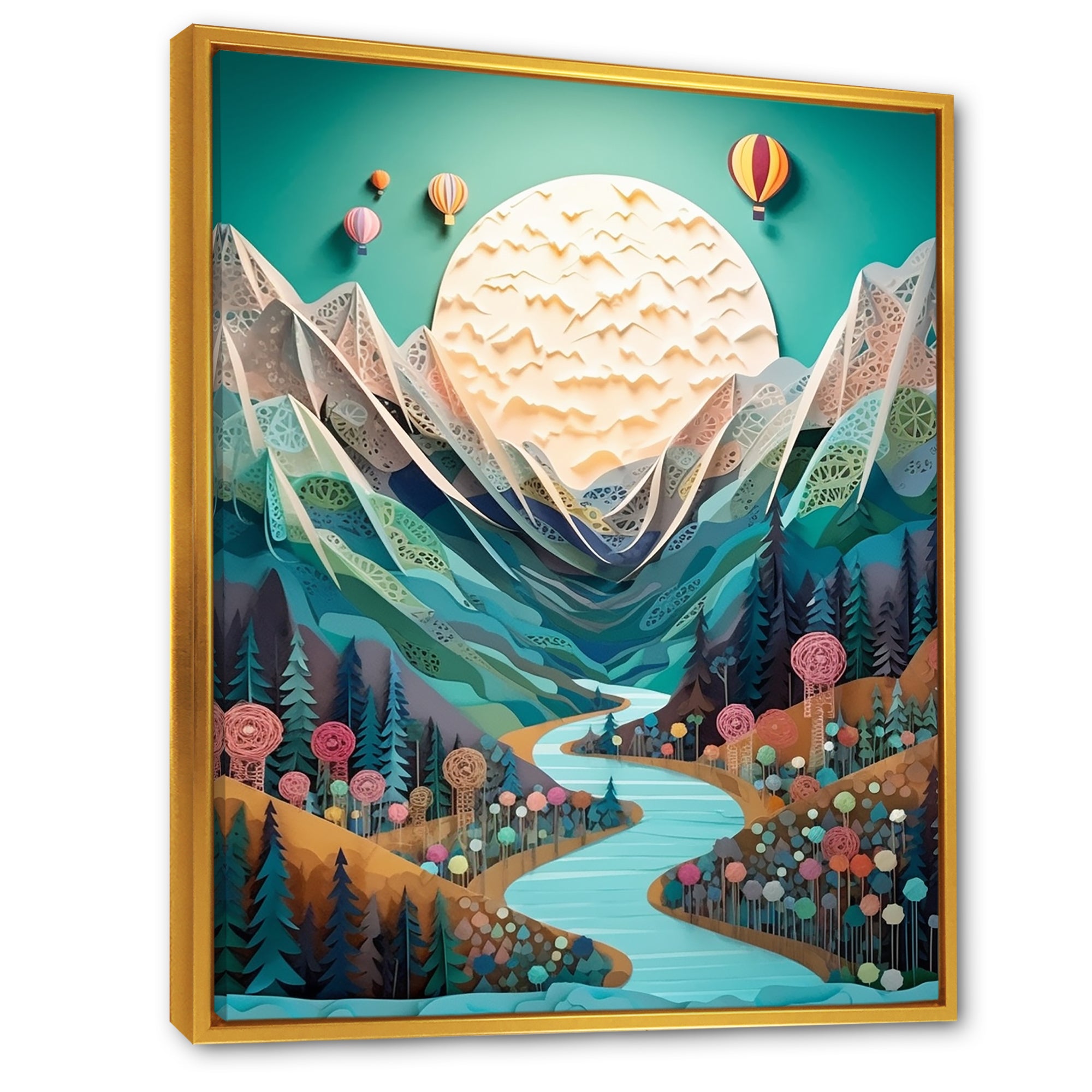 Hot Air Balloon Mountain Journey - Hot Air Balloon Canvas Wall Art