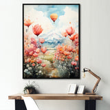 Floral Fields Hot Air Ballon Colorful Ascent - Hot Air Balloon Canvas Wall Art