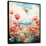 Floral Fields Hot Air Ballon Colorful Ascent - Hot Air Balloon Canvas Wall Art