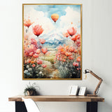 Floral Fields Hot Air Ballon Colorful Ascent - Hot Air Balloon Canvas Wall Art