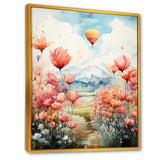 Floral Fields Hot Air Ballon Colorful Ascent - Hot Air Balloon Canvas Wall Art