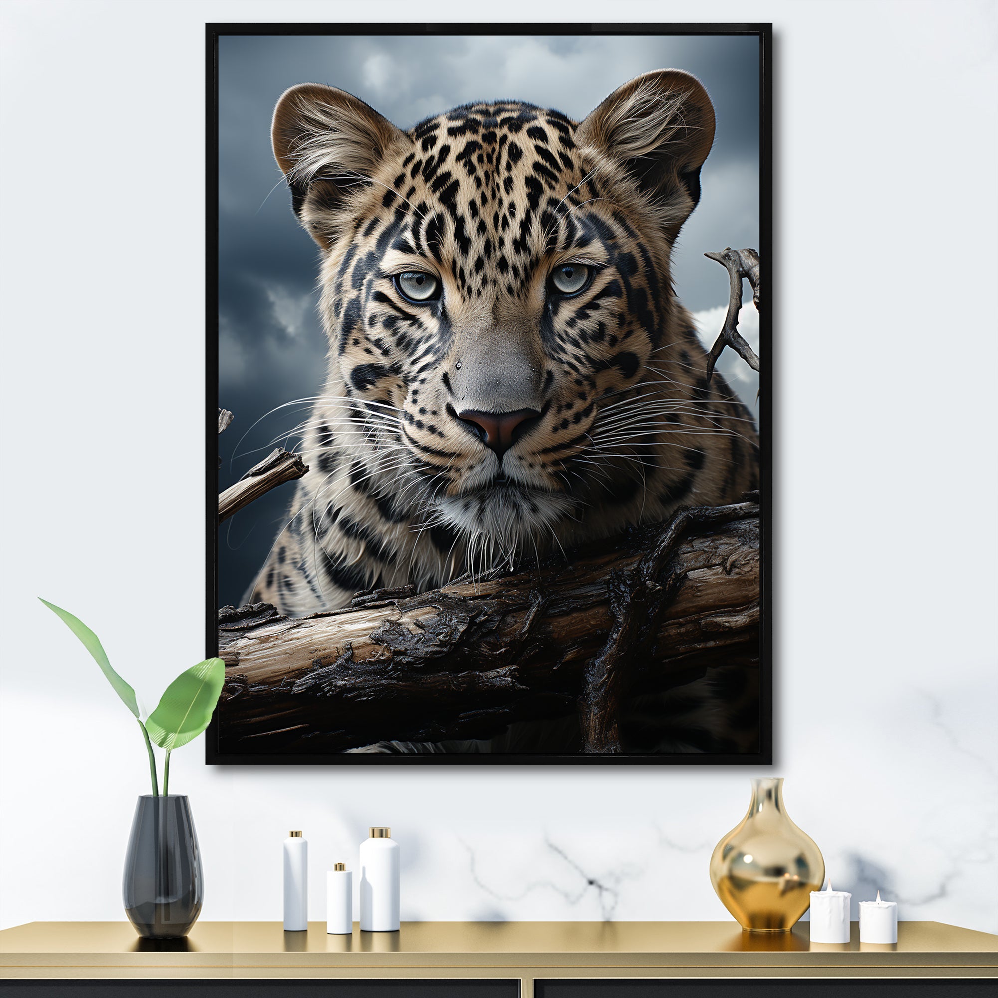 Monochrome Majesty Leopard In The Wild - Beige Leopard Wall Art