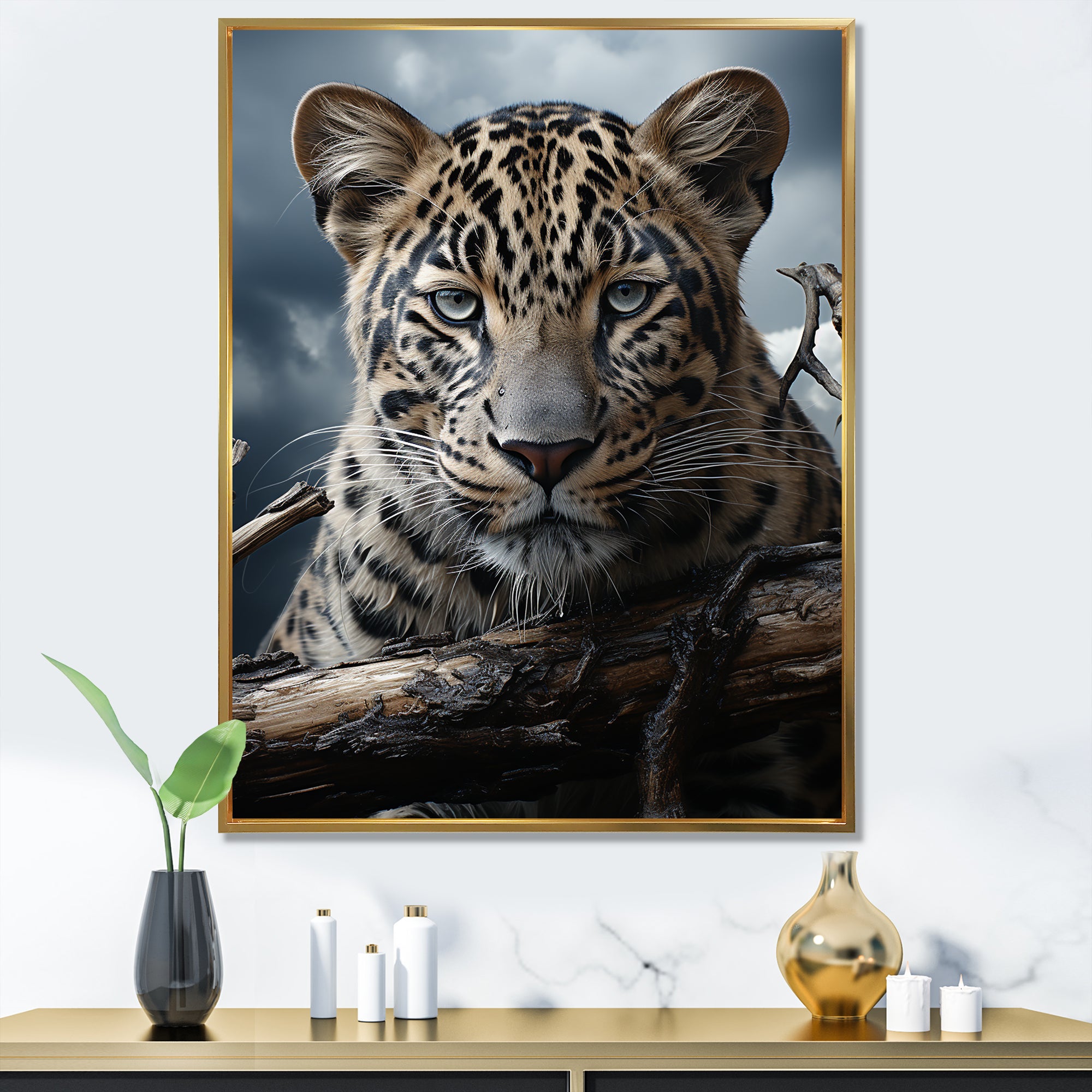 Monochrome Majesty Leopard In The Wild - Beige Leopard Wall Art